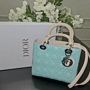 Christian Dior Mint Green Leather Spotted Python Medium Lady Dior Bag